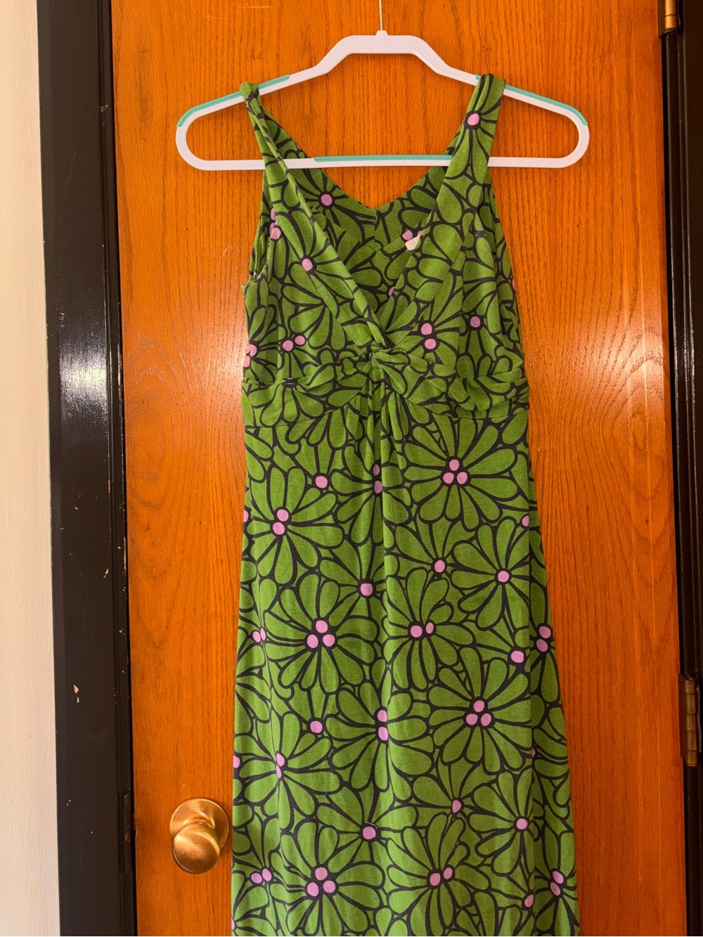 Boden Green Floral Maxi Dress with Pink Centers